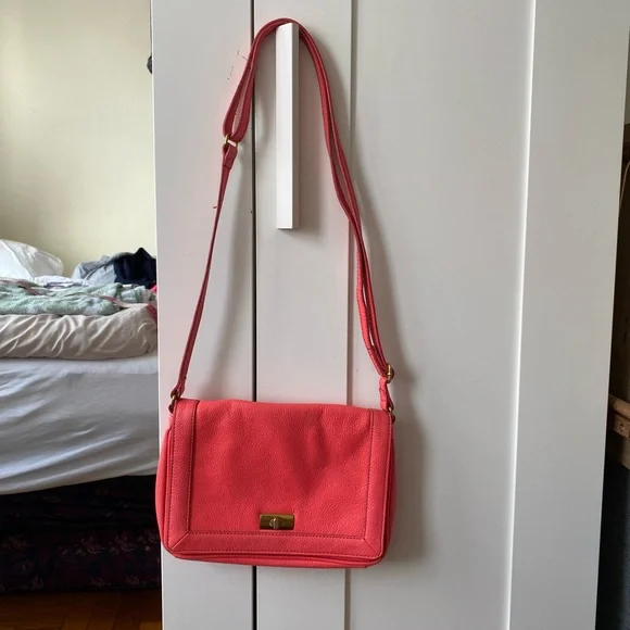 J. CREW HANDBAG TILLARY PURSE NEON CORAL LEATHER CROSSBODY - CLUTCH - Picture 2 of 10